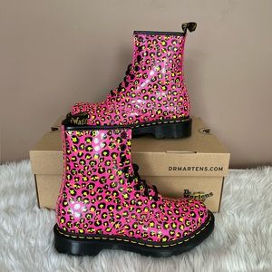 {Dr. Martens} 1460 Water-Repellent Leather Boot in Clash Pink Loud Leopard - 6